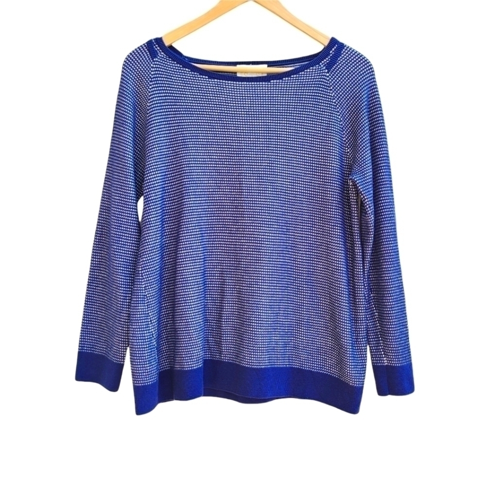 Sail to Sable Nautical Blue White Textured Birdseye Knit Sweater Large